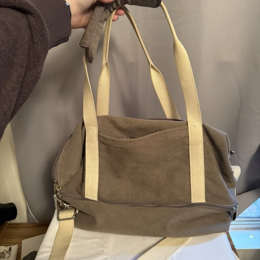Lo & Sons Canvas Gray Zipper Travel Duffle Bag W/Shoes Compartment Weekender